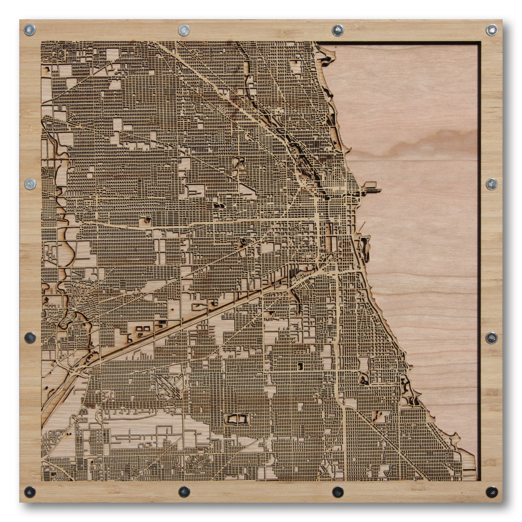Chicago, IL - 15x15in Laser Cut Wooden Map