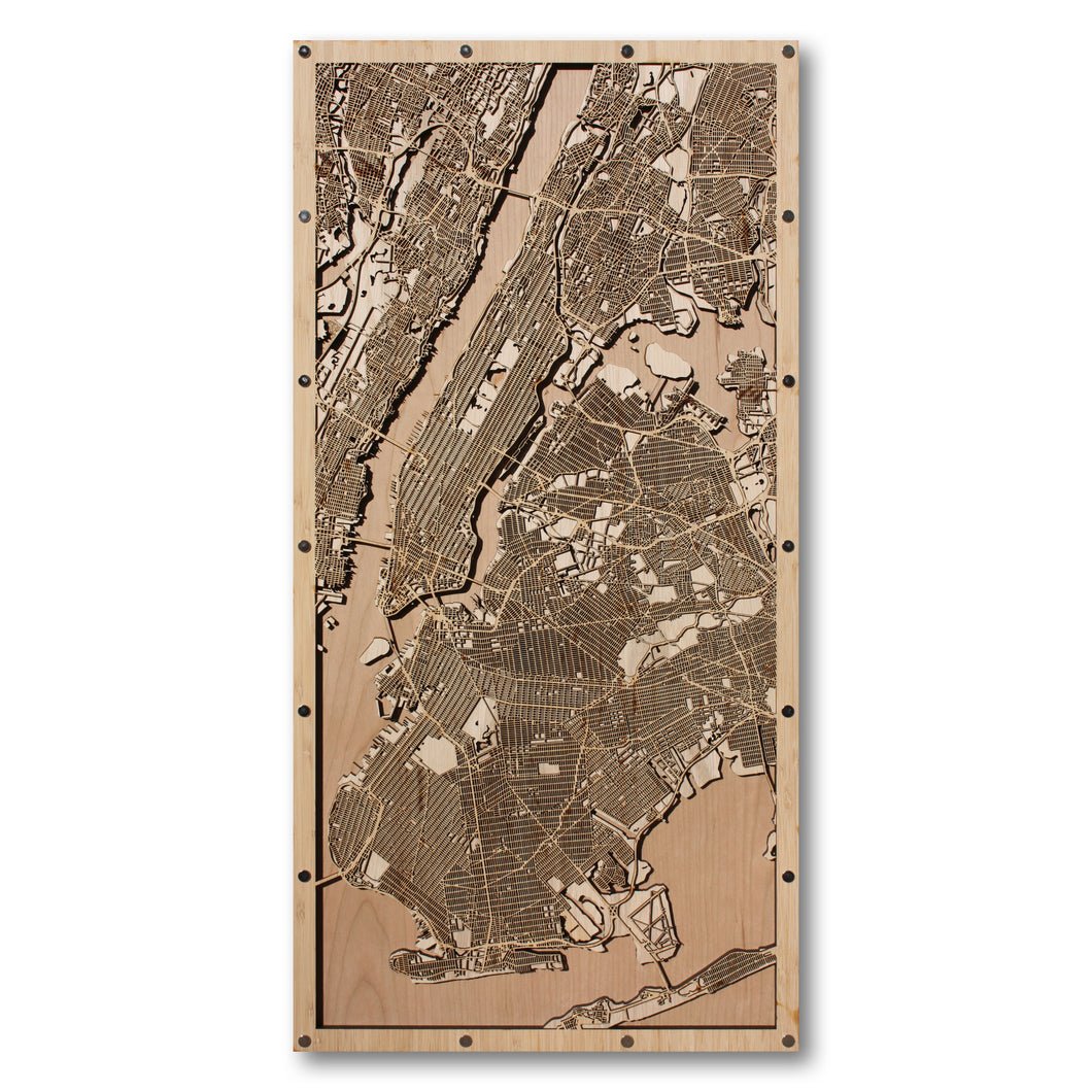 New York City, NY - 15x30in Laser Cut Wooden Map